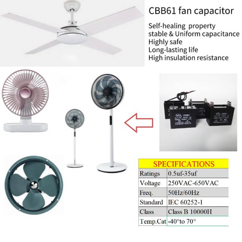 Cbb61 Fan Motor Capacitor With 2pins