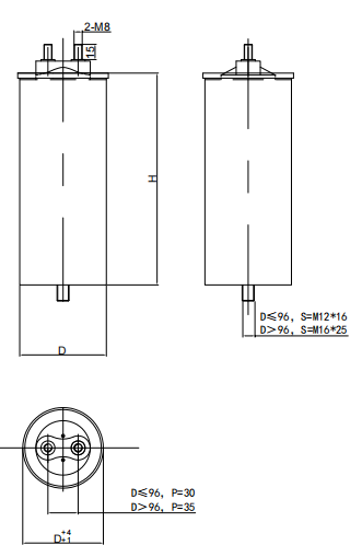 Single Phase Ac Filter Capacitor Round Type Outline Drawing